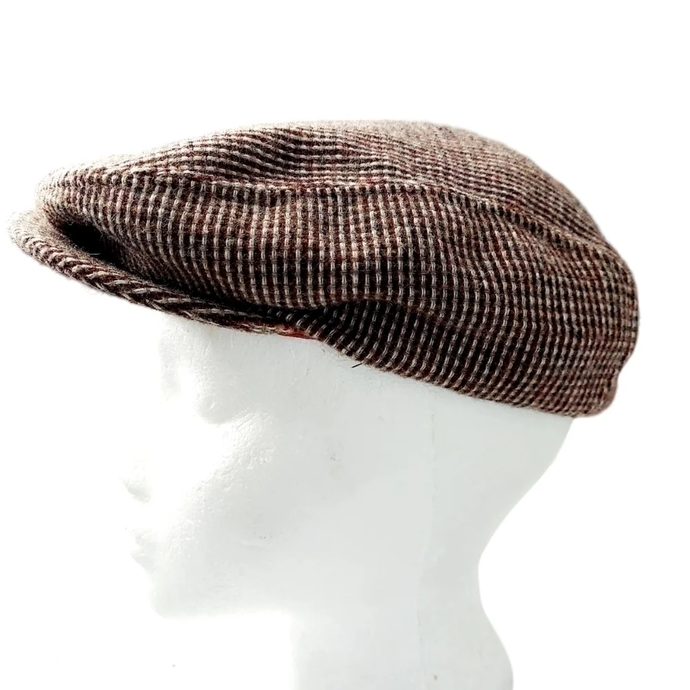 VTG Duckbill Newsboy Hat Wool Brown Herringbone Cap Cabbie Medium Made in USA